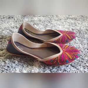 Fuchsia embroidered ballet Handmade leather Women's flats Sz 8